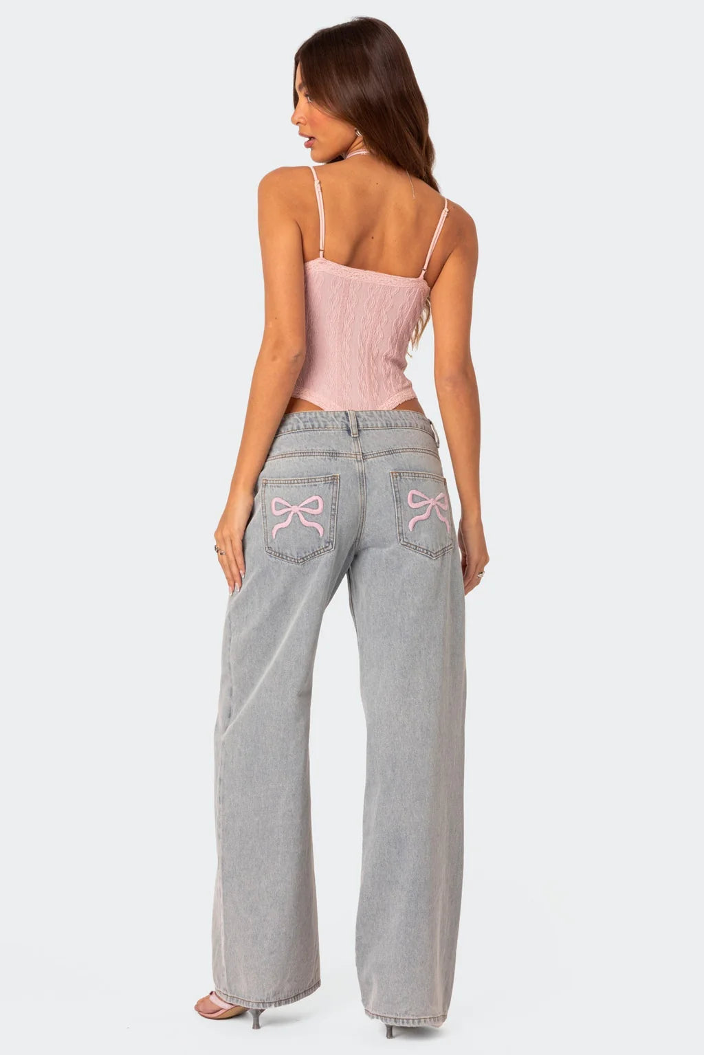 Pink Bow Wide-Leg Jeans