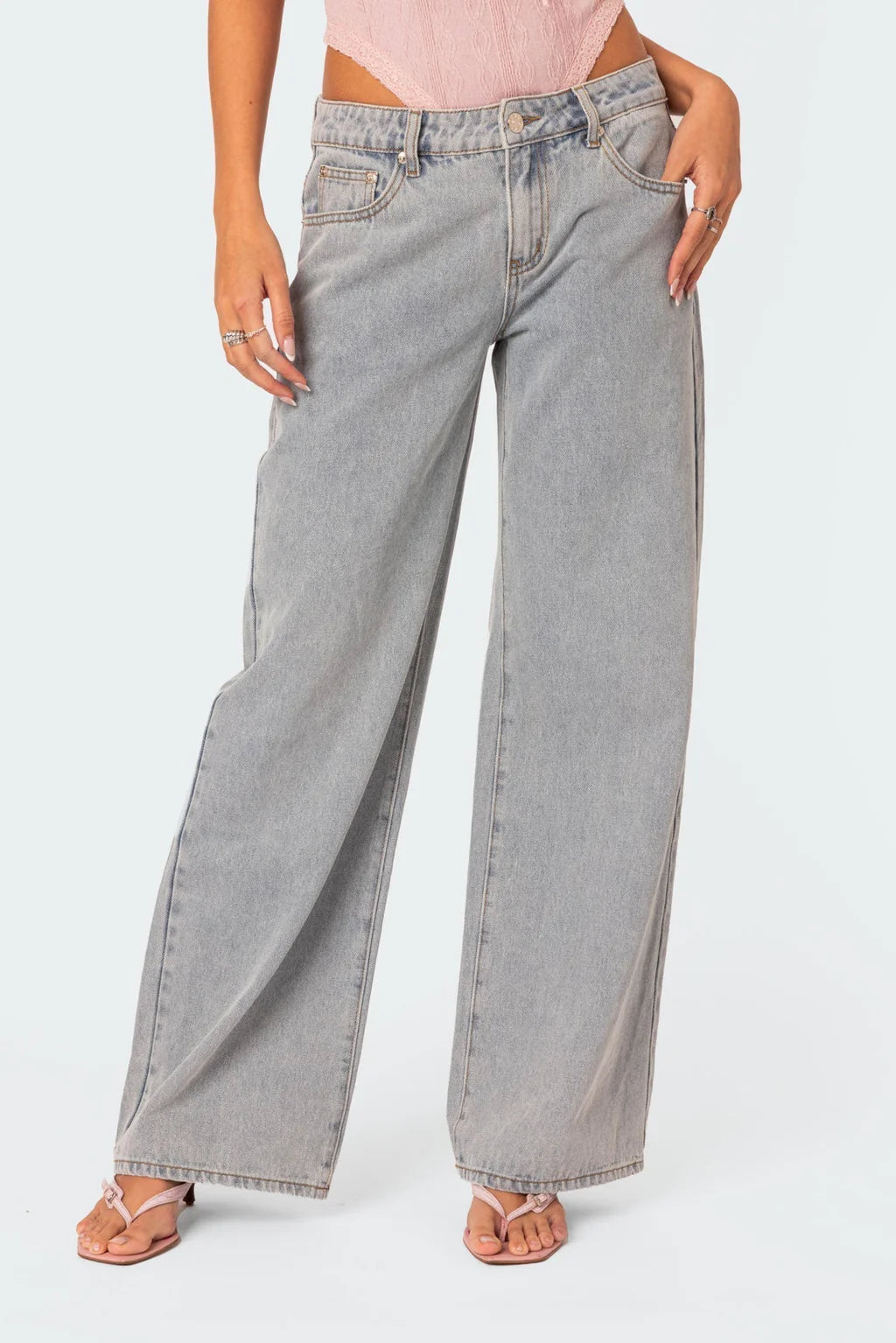 Pink Bow Wide-Leg Jeans