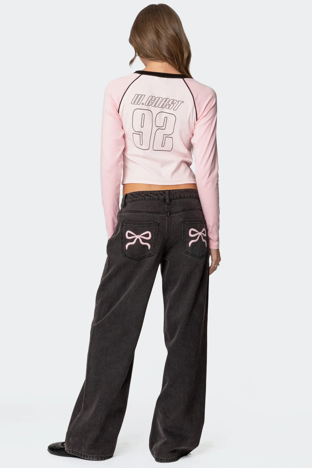 Pink Bow Wide-Leg Jeans