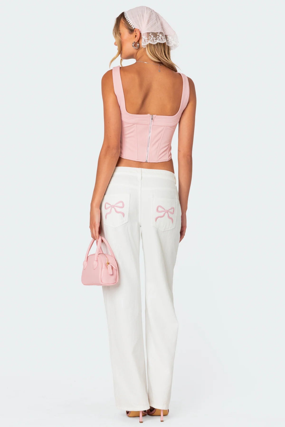 Pink Bow Wide-Leg Jeans
